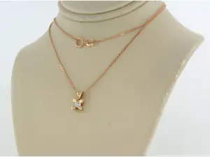 14k rosé gouden collier en solitair hanger met Bolsjewiek geslepen diamant kopen? Bied vanaf 260!