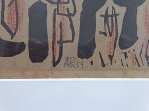 Anton Rooskens - COBRA-ABSTRACTIE / ZW-W LINOSNEDE + POTLOOD / 49x38cm / KADER / SIG / 1954 kopen? Bied vanaf 265!