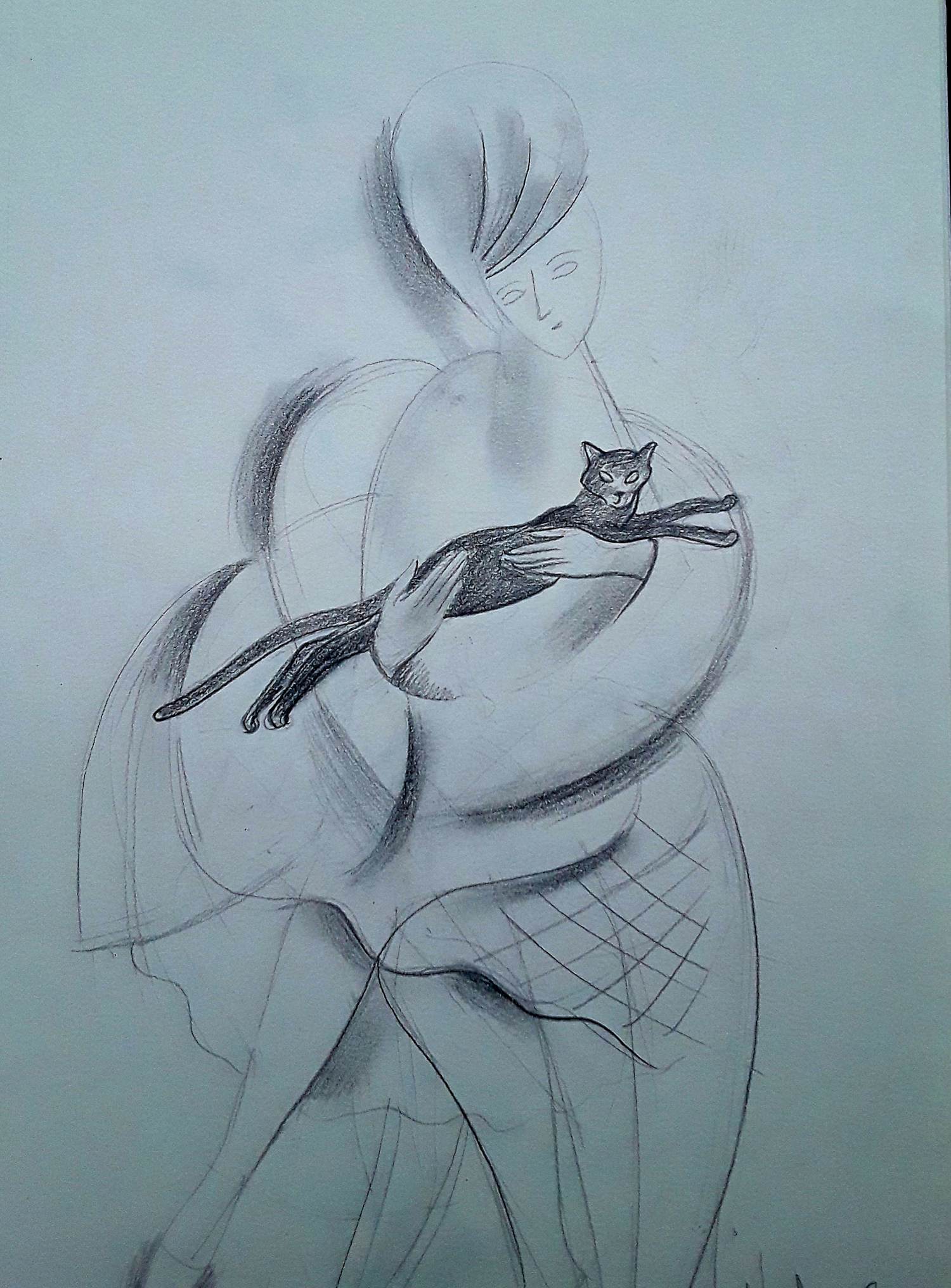 Buy Veronika Issaeva-Agenos - Vrouw met een kat. Tekening op papier.? Bid from 180!