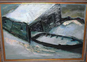 Johan Sonnenberg - botenhuis in de sneeuw - olieverfschilderij uit 1925 kopen? Bied vanaf 295!