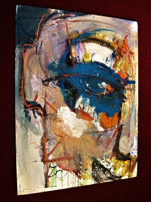 Niet of onleesbaar gesigneerd - Collectie Aat Veldhoen - Olieverf e.a. - (zelf) portret met grote mond - kopen? Bied vanaf 1!