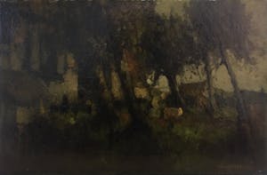 Henri van Daalhoff - Olieverf op paneel, Landschap met bomen en huisjes kopen? Bied vanaf 100!