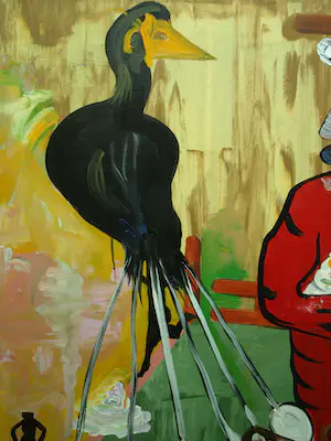 Joop Stoop - Olieverf op doek, Man met Raaf – 100 x 80 cm kopen? Bied vanaf 50!