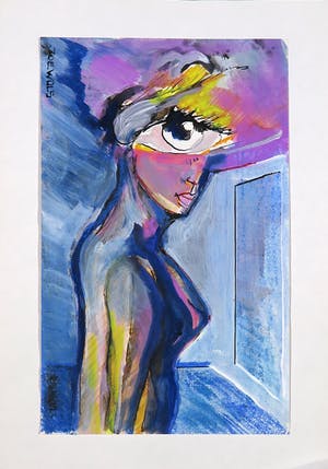 Joe Wols - Lot van vier tekeningen met gemengde techniek, Figuren kopen? Bied vanaf 1!