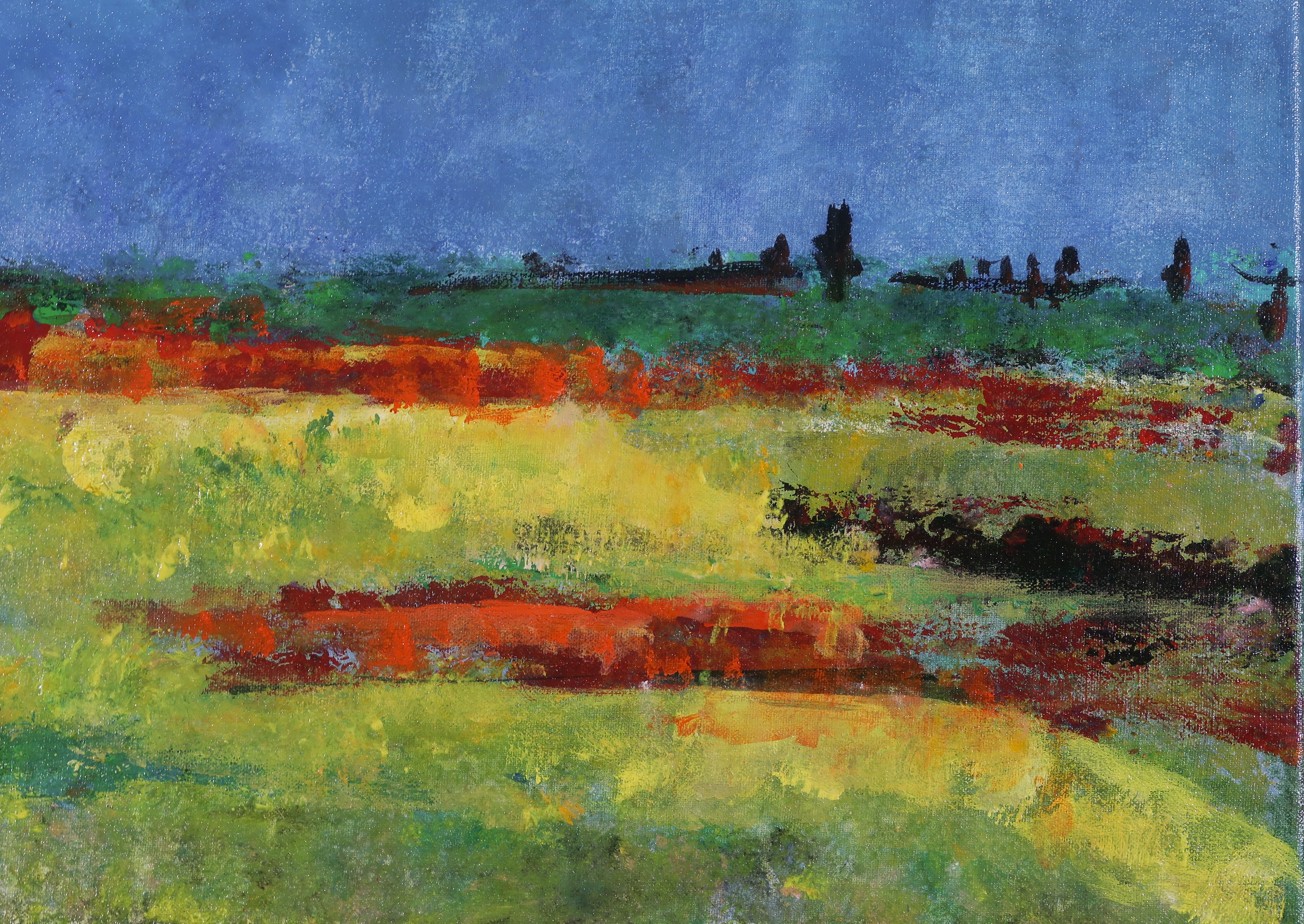 Maya Wildevuur - Olieverf op doek, Veld met bloemen - Ingelijst kopen? Bied vanaf 350!