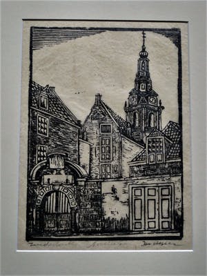 Jac. de Beer - Verstilde kleine oplage Houtsnede "Amsterdam de Zuiderkerk" gesigneerd kopen? Bied vanaf 20!