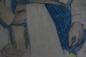 Willy Sluiter - litho - Jonge vrouw met blauw hoedje en gele bloem kopen? Bied vanaf 75!