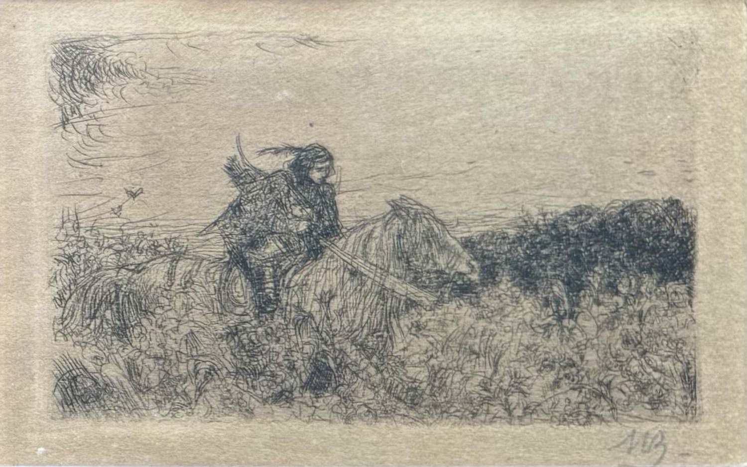 Buy Marius Bauer - handgesigneerde ets | 'De ruiter' | 1897 (INGELIJST)? Bid from 200!