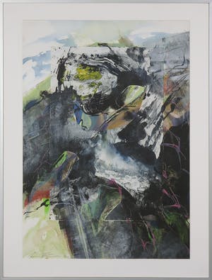 Wim de Bruin - Gemengde techniek op papier, Abstracte compositie - Ingelijst kopen? Bied vanaf 40!