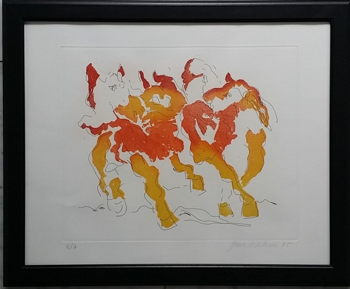 Jan Sierhuis - Ingekleurde ets met paarden kopen? Bied vanaf 90!