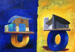 Araun Gordijn - Dienstregeling Ronchamp / Goverwelle, olieverf op doek (zeer groot!) verkocht voor € 1!