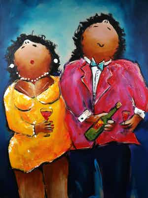 Theo Broeren - Acryl op doek, Nachtwandeling (Zeer groot) verkocht voor € 200!