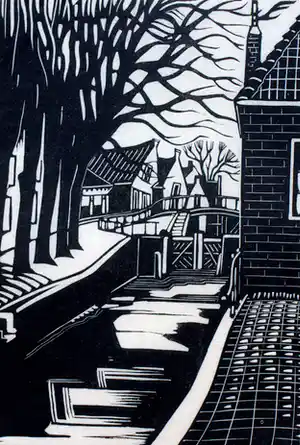 Andre van der Vossen - Houtsnede: Sluis Monnikendam - 1928 verkauft für € 41!