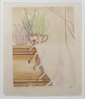 Marjolein Terwindt - Houtsnede, Op de kast, lente - Ingelijst kopen? Bied vanaf 70!