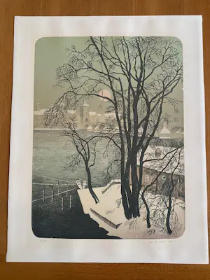 Jiri Bouda - Kleurenlitho Karelsbrug over de Moldau kopen? Bied vanaf 30!