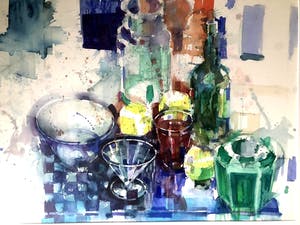 Anthonie Mandos - Stilleven met geblokte doek - Aquarel kopen? Bied vanaf 160!