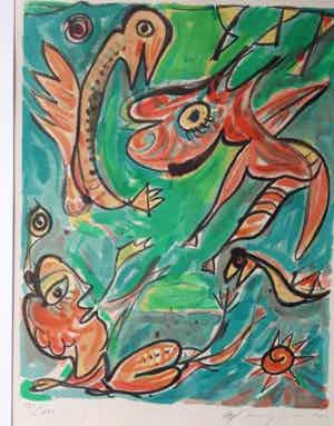 Carl-Henning Pedersen - litho, Sprookjes van Andersen, gesgineerd, genummerd en ingelijst verkocht voor € 325!