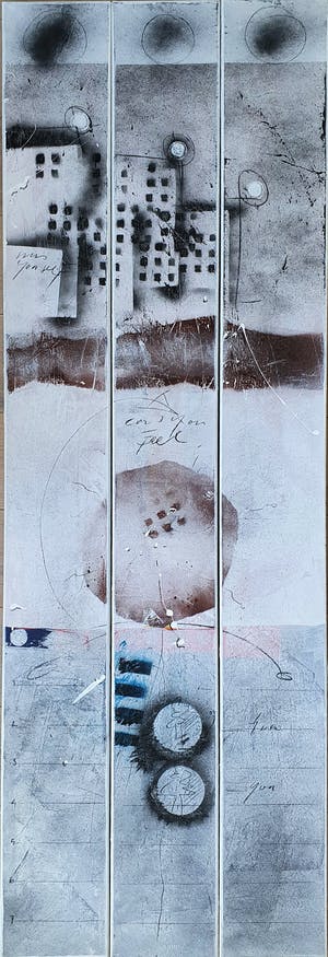 Frank Lengvenius - Drieluik: Acryl op doek, 'One day' (Zeer groot) kopen? Bied vanaf 195!