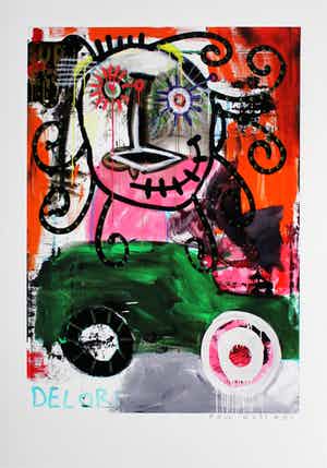 Paul Indrek Kostabi - Kleurengiclee DELOREAN Handgesigneerd. verkocht voor € 65!