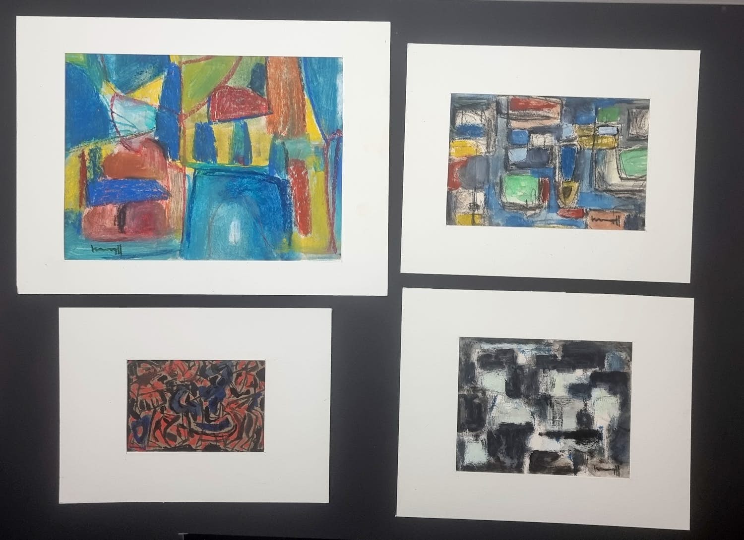 Joop Kropff - 4 abstracte werken in passe-partout verkocht voor € 120!