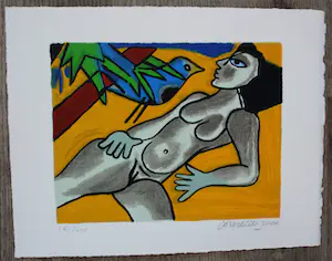 Corneille - zeefdruk: Femme et L'oiseau - 2000 kopen? Bied vanaf 199!