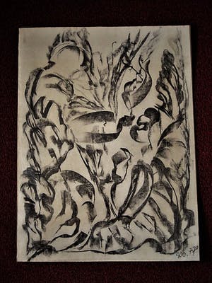 Karel Slingervoet - Grote Expressieve Houtskooltekening van Haarlemse Materieschilder en Collagist kopen? Bied vanaf 10!