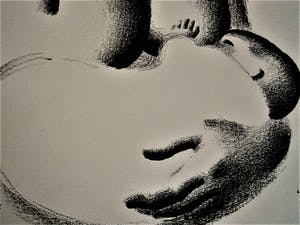 Aage Sikker Hansen - Originele 1937 Lithografie - Morn og Barn - gesigneerd - GROOT! kopen? Bied vanaf 64!