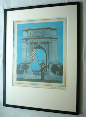 Malcolm Morley - Ingelijste zeefdruk , Marine Sergeant at Valley Forge - Lijst, 82 x 63 cm. kopen? Bied vanaf 150!