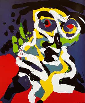 Karel Appel - A summer evening’s slumber, zeefdruk (mooi ingelijst, groot) verkocht voor € 1250!