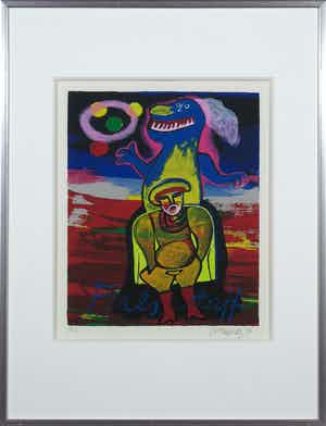 Corneille - Zeefdruk, Hommage aan Verdi Halstaff - Ingelijst verkocht voor € 150!