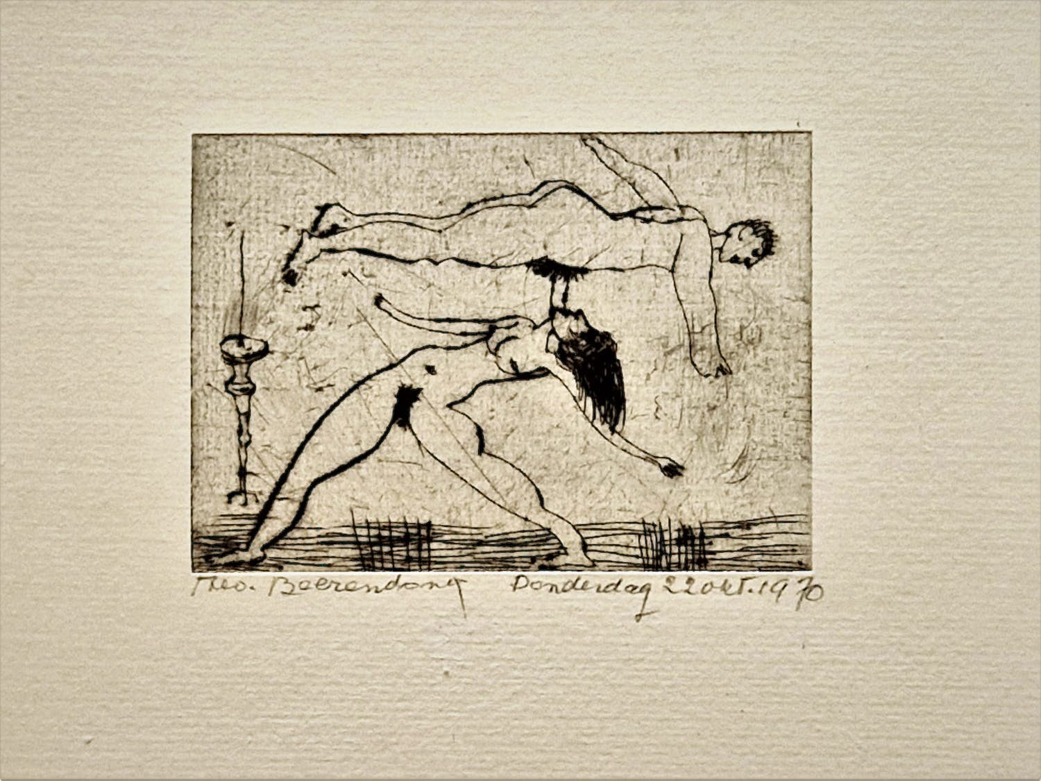 Theo Beerendonk - Expliciete 1970 Epr. d'Art. droge naald Ets "acrobatiek" - potloodgesigneerd kopen? Bied vanaf 28!