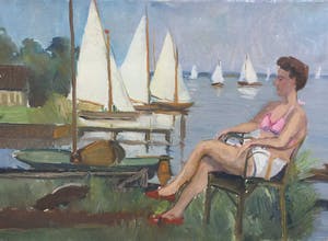 Claas Prins - C3879-7, Dame zittend aan de kade kopen? Bied vanaf 200!