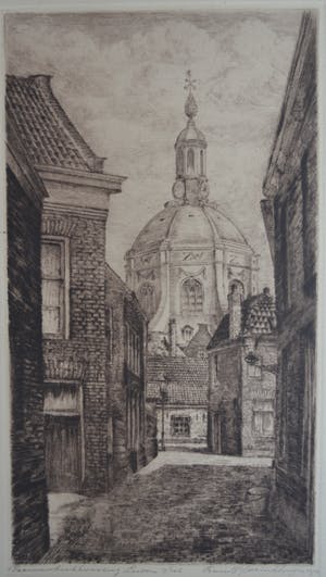 Frans IJserinkhuijsen - Vrouwekerk Leiden - Ets - Handgesigneerd kopen? Bied vanaf 10!