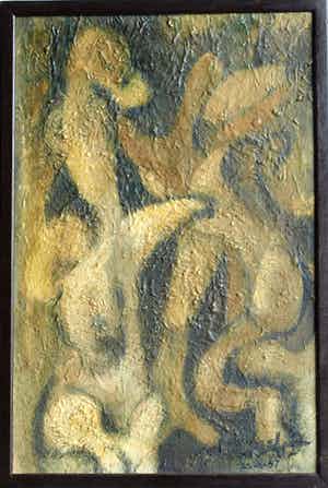 Harry  van der Heyden - Olieverf op jute doek , “Abstracte Naakten” – in originele lijst – 1967 verkocht voor € 40!