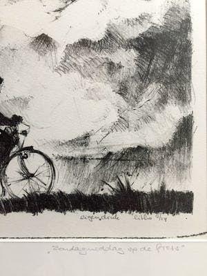 Joke Struik - Zondagmiddag op de fiets - Litho, Ingelijst kopen? Bied vanaf 45!