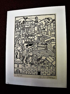 Renzo Sommaruga - Grote Houtsnede - Zeer kleine oplage (25) - Stadsgezicht Verona - gesigneerd kopen? Bied vanaf 49!
