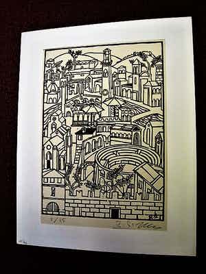 Renzo Sommaruga - Grote Houtsnede - Zeer kleine oplage (25) - Stadsgezicht Verona - gesigneerd verkocht voor € 49!
