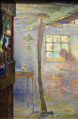 Niet of onleesbaar gesigneerd - impressionistisch werk van binnenzijde huis verkocht voor € 10!