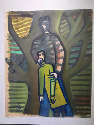 Dick Elffers - Gouache uit 1946 - Man met kind kopen? Bied vanaf 1!