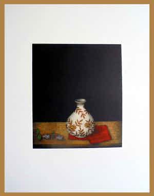 Tomoe Yokoi - Stilleven met Sakebottle - mezzotint-ets - handgesigneerd - genummerd 16/150 verkocht voor € 225!