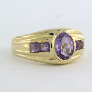 18k geel gouden ring met amethist - ringmaat 18.75(59) kopen? Bied vanaf 245!
