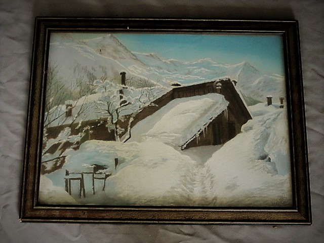 Niet of onleesbaar gesigneerd - Fraai en Groot 1941 Aquarel "Zonnige winterochtend in de Alpen" gesigneerd verkocht voor € 1!