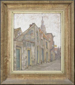 Jan van Ham - Tekening in pastelkrijt, Straatje te Delft - Ingelijst kopen? Bied vanaf 60!