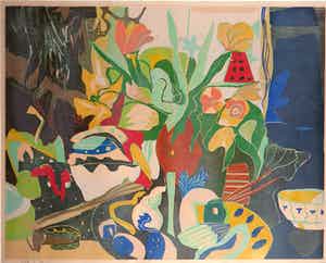 Vincent van Ojen - Houtsnede, Stilleven met tulpen - Ingelijst (Groot) verkocht voor € 150!