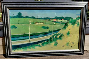 Theo Bitter - Tram in Scheveningen, olieverf op doek (netjes ingelijst) kopen? Bied vanaf 275!