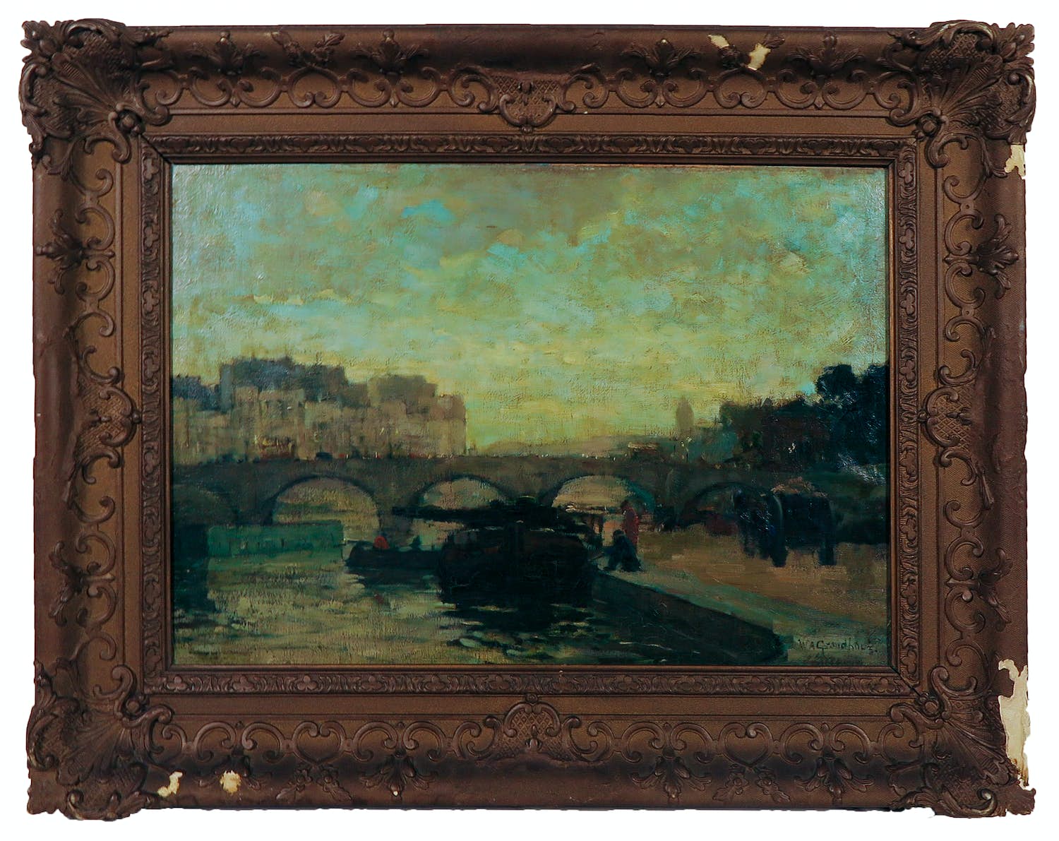 Willem Adrianus Grondhout - Olieverf op paneel, Pont de Tournelles Paris - Ingelijst verkocht voor € 100!