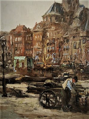 Arnout van Gilst - Fraai olieverf "Amsterdam PH Kade en Nicolaaskerk" mooie Heydenrijk lijst! kopen? Bied vanaf 140!