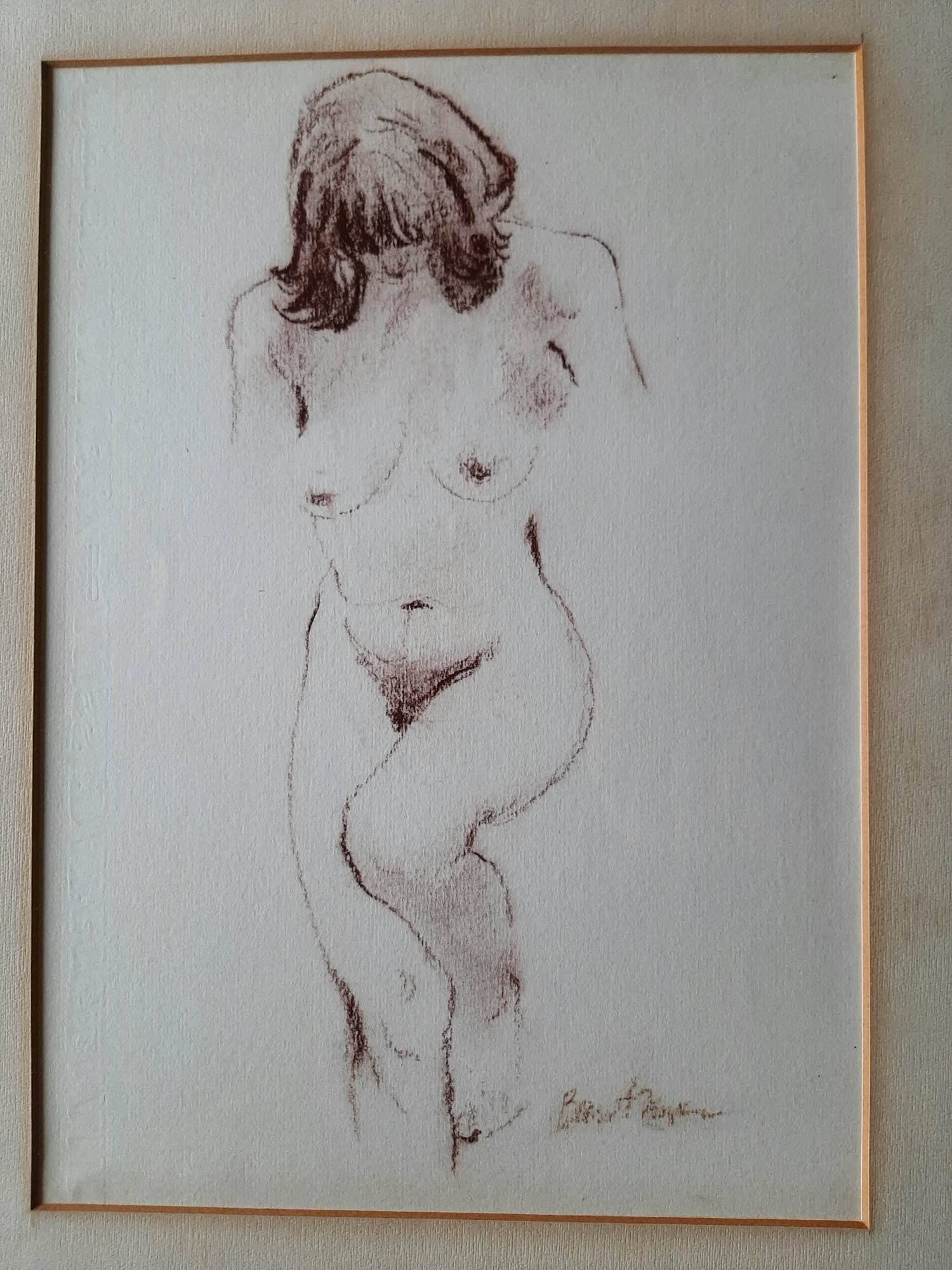 Cees Bantzinger - erotisch naakt tekening in goede conditie met lijst verkocht voor € 60!