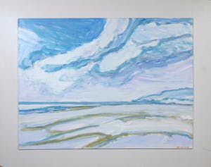Paul Overhaus - Acryl op board, Breed winterstrand - Ingelijst kopen? Bied vanaf 100!