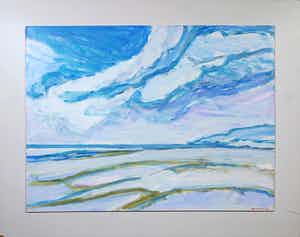 Paul Overhaus - Acryl op board, Breed winterstrand - Ingelijst verkocht voor € 100!
